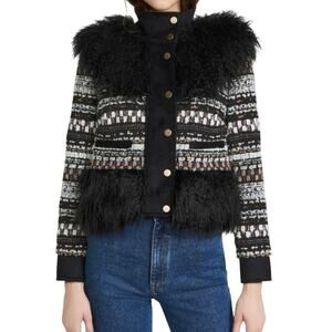 Veronica Beard Nelway Faux Shearling Tweed Jacket Size Small